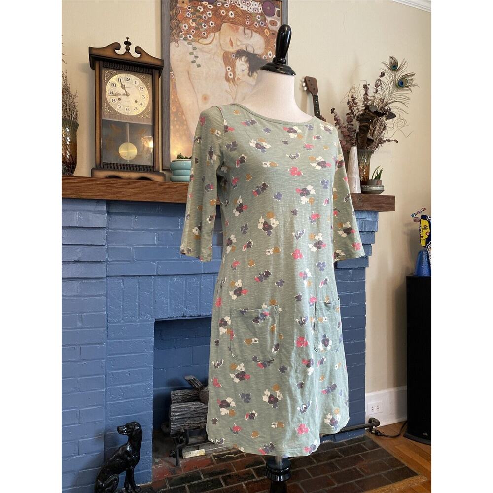 BODEN Sz 6 Tunic Dress 3/4 Sleeve Jersey Cotton Knit Floral Boho XS S Beachy - Picture 3 of 14